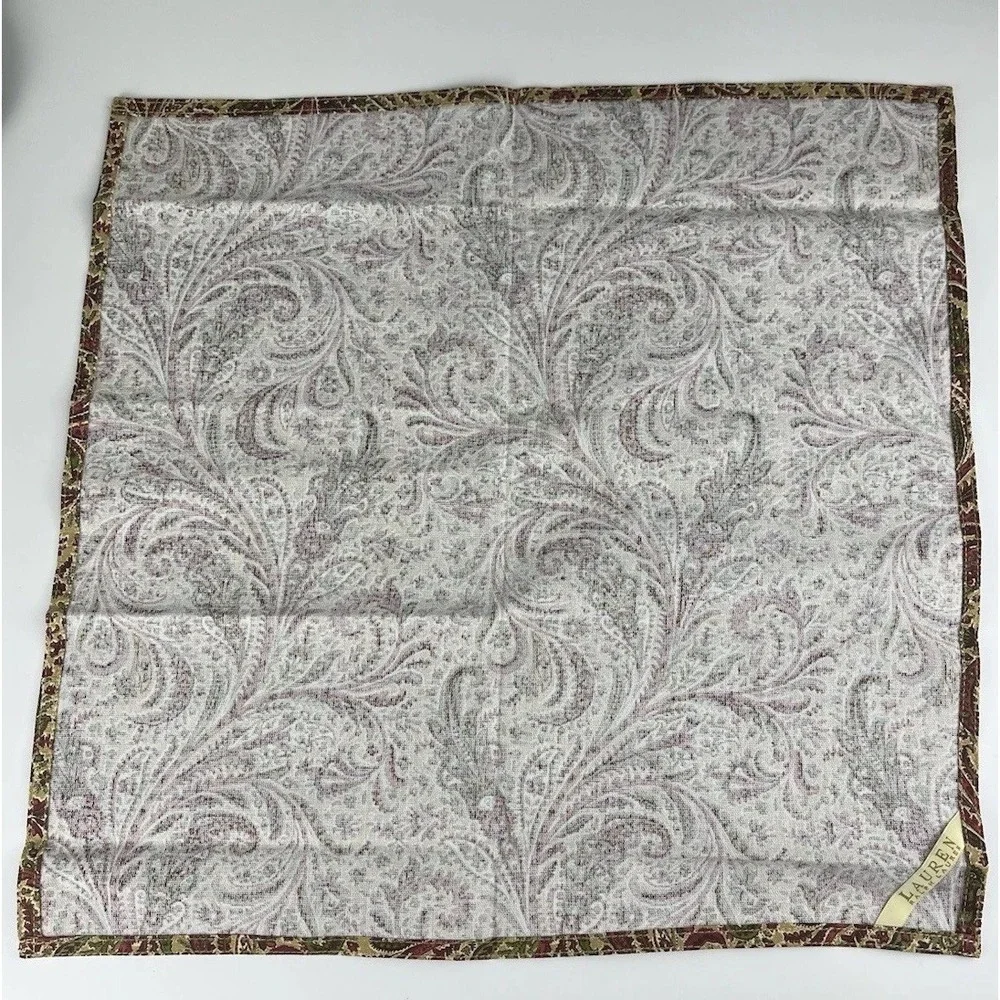 Ralph Lauren Paisley Cloth Napkins SET OF 4 Tan Red Green Cotton Floral NWOT